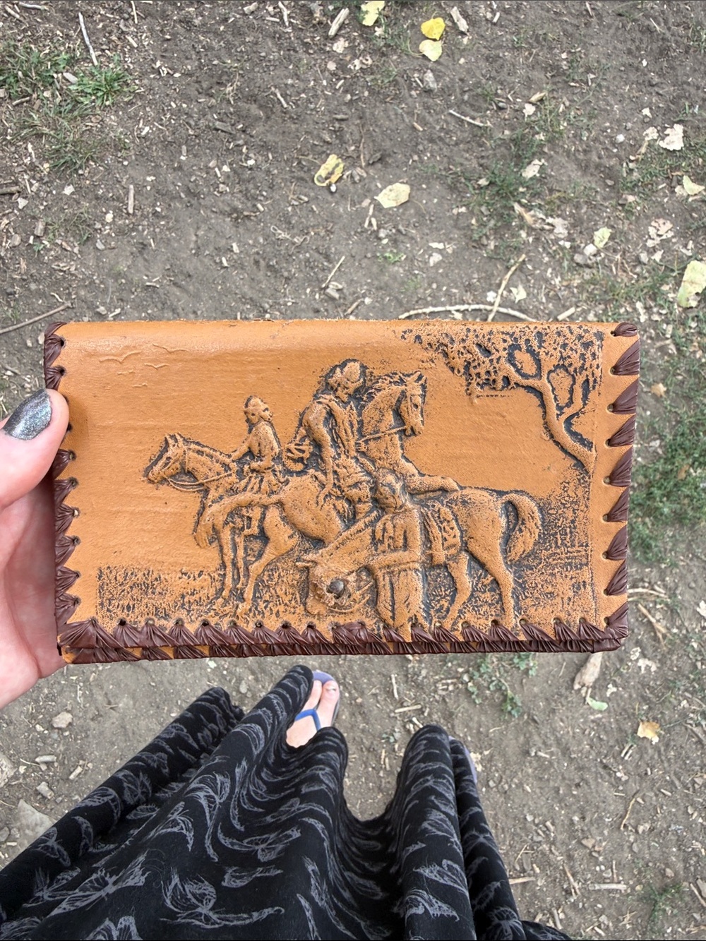 Vintage stamped leather wallet unisex